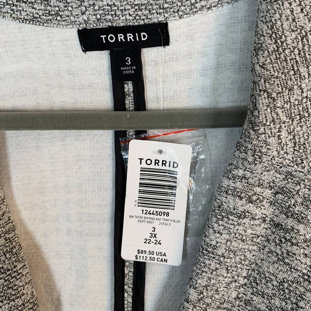 Torrid Textured Boyfriend Knit Trench Blazer 3X Gray Marled Longline Jacket NEW - Picture 6 of 16